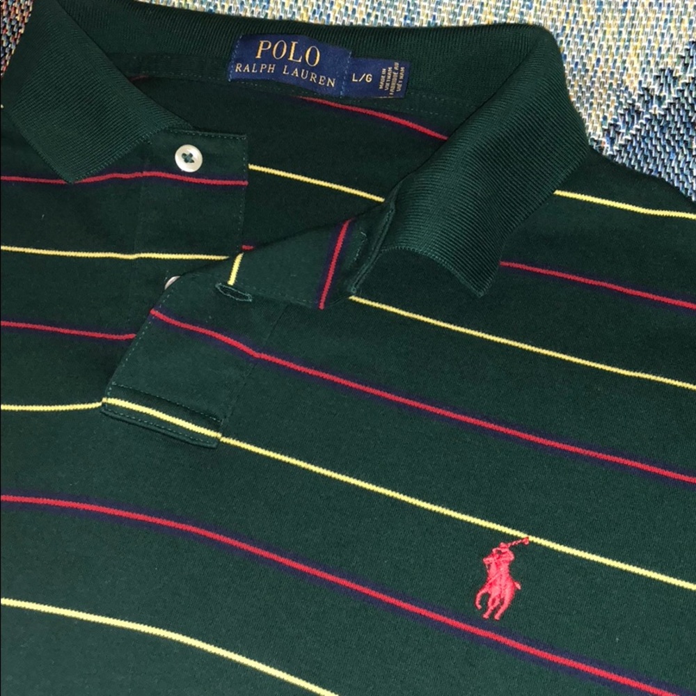 Ralph Lauren Hunter Green Polo Striped L